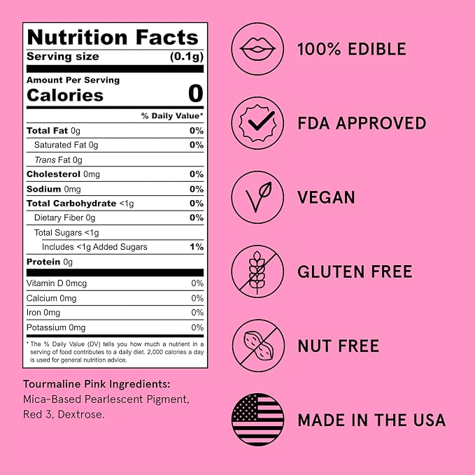 Fancy Sprinkles Tourmaline Pink Edible Glitter | Luster Dust for Drinks, Cocktails & Cake Decorating | Vegan, Gluten Free, Non-GMO | Made in USA | 4gm
