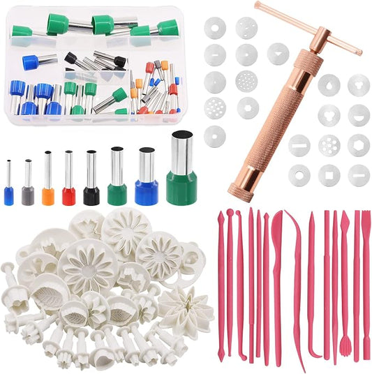 Swpeet 122Pcs Rose Gold Clay Extruder Gun and Fondant Cake Mold with Cookie Plunger Cutter Tool Polymer Clay Cutters Kit, Perfect for Clay Cake DIY Craft Cake Decorating Supplies Modeling Tool