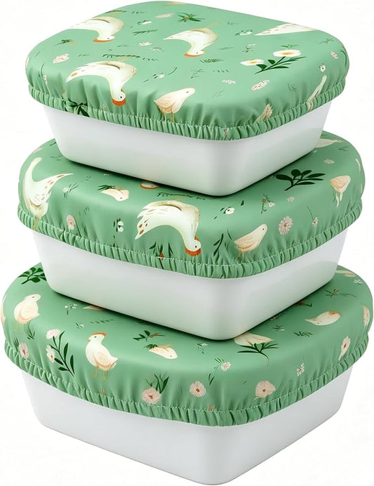Reusable Bowl Covers, Elastic Cotton Cloth Sourdough Bread Cover, Reusable Bowl Caps for Bread Proofing Baskets and Large Mixing Containers, 3 Pack, Chicken