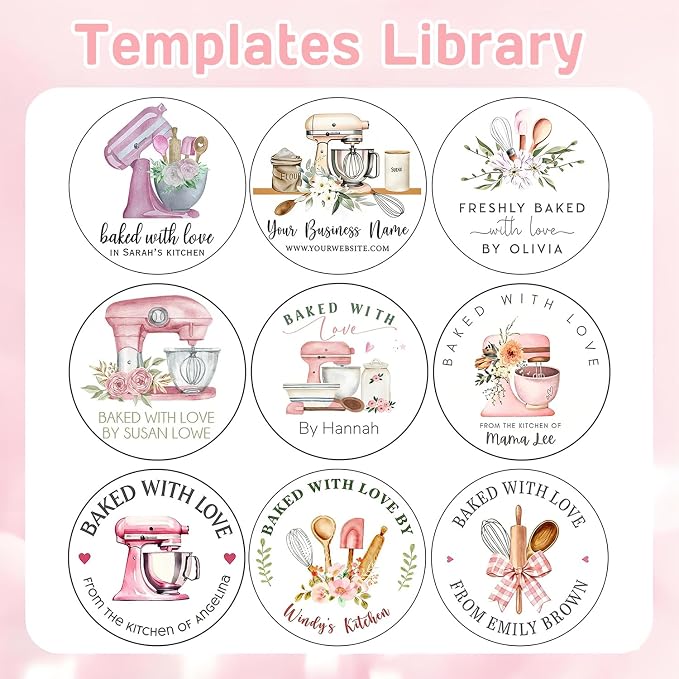 120-1000 Pack Custom Baked with Love Stickers,Personalized Baking Labels for Branding,Packaging,Gift Tags, 1.5 2 2.5 Inch Bakery Labels, Roll or Sheet Format (Round)