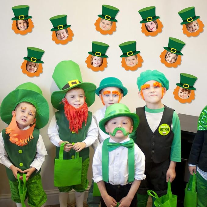 Vuzvuv 50Pcs Saint Patrick's Day Shamrock Festival DIY Hat Cutouts Paper with 100Pcs Glue Points for Wall Bulletin Board Decorations or Theme Party or Classroom Decor Supplies