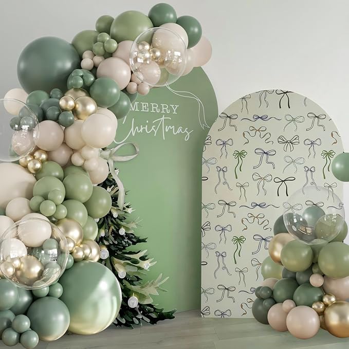 Sage Green Gold White Balloon Arch Kit 132Pcs Sage Green Light Green Sand White Gold Clear Balloons for Wedding Engagement Anniversary Bridal Shower Baby Shower Birthday Party Decorations