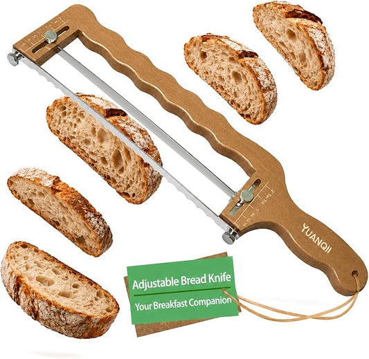 Adjustable Bread Slicer,Bread Knife For Homemade Bread,Bread Cutter for Sourdough Starter Kit,Sourdough Bread Knife with Serrated Stainless Steel Blade&Precision Thickness Guide,Gift For Bakers