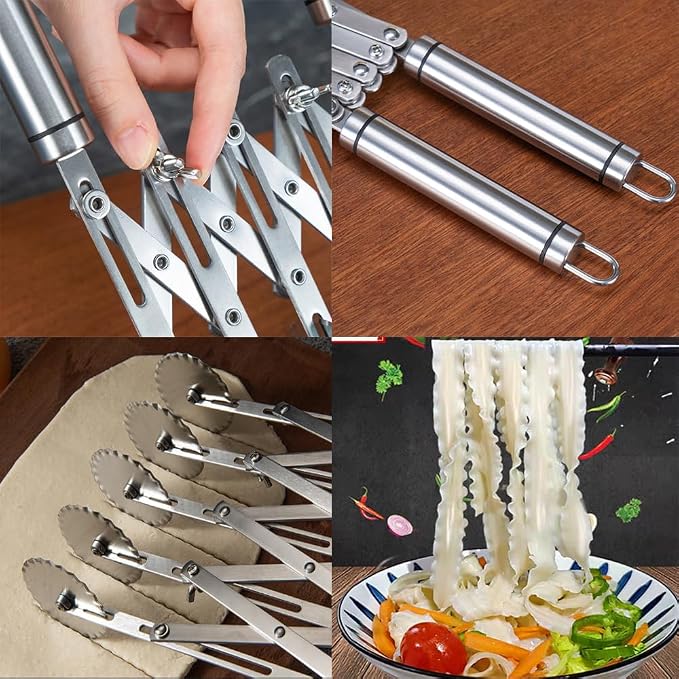 5-Wheel Pastry Knife,Spaghetti And Noodle Slicer, Stainless Steel Fluted Pasta Crimping Wheel Dough Crimper Cutter Roller Ravioli Maker Tool for Pizza Noodle Cracker(with handle)