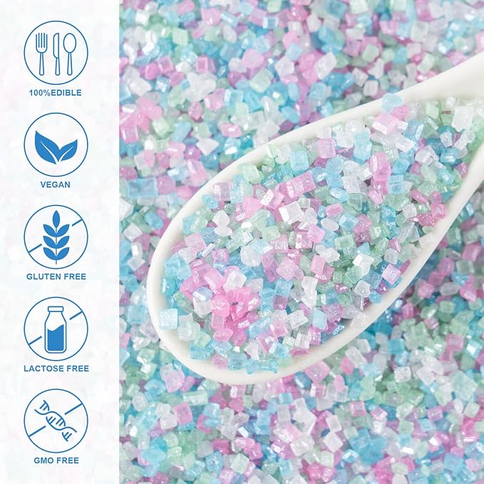 Mermaid Sanding Sugar 4.2 ounces Edible Pastel Sprinkle Pink Blue Purple Green Sparkling Sugar Mix, Perfect for Cake Decorations, Baking, Ice Cream, Cookies, Cupcake Topper