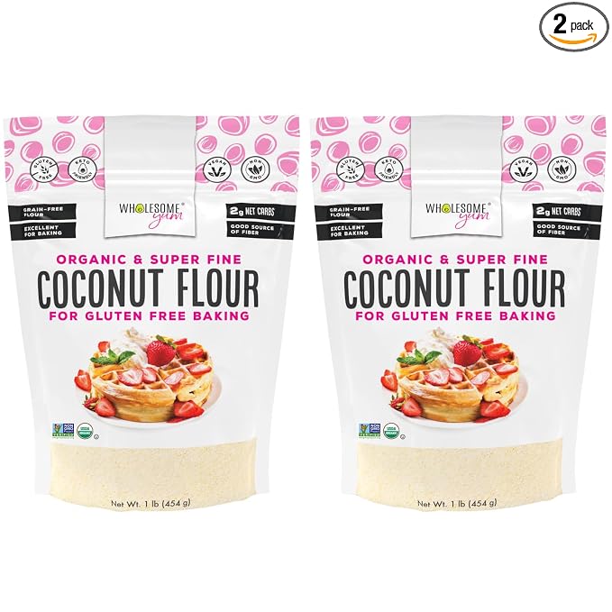 Wholesome Yum Premium Organic Coconut Flour For Baking & More (16 oz / 1 lb) - Low Carb, Gluten Free, Non GMO, Keto Friendly Flour Substitute (Pack of 2)