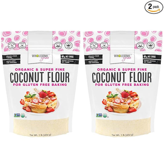 Wholesome Yum Premium Organic Coconut Flour For Baking & More (16 oz / 1 lb) - Low Carb, Gluten Free, Non GMO, Keto Friendly Flour Substitute (Pack of 2)