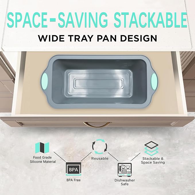 To encounter 9 Inch Silicone Bread and Loaf Pan, 2 Pack Food Grade Nonstick Silicone Molds for Baking Banana Bread, Meat Loaf, Pound Cake, with Metal Reinforced Frame More Strength