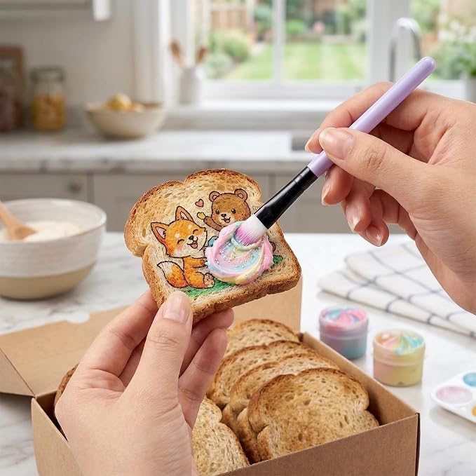 9 Pieces Food Safe Paint Brushes, Pastry Brush for Baking Candy Cookie Decoration Brush with Straight Tweezers Stainless Steel Elbow for Fondant Baking DIY Cakes Sugar(Purple Color)