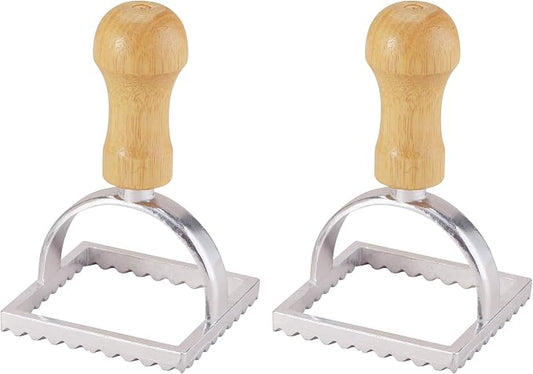 Fante’s Ravioli Maker Stamps With Wooden Handles, Fluted Square Shape, For Homemade Pasta, Cookies, Everyday Meals, And Holidays, Set Of 2, 2-Inch