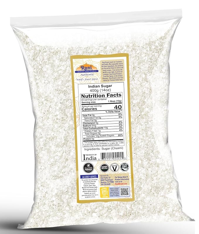 Rani Indian Sugar (Cheeni) 14oz (400g) ~ All Natural | Gluten Friendly | No Colors | Kosher | Vegan | Indian Origin
