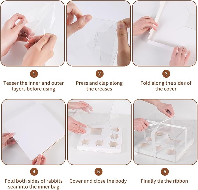 3Pcs Bento Cake Box and Cupcake 1+5 Combination Clear Window Bento Boxes, 6 Holes Bento Vake Box Suitable for 5 Regular Cupcakes and Mini Cakes