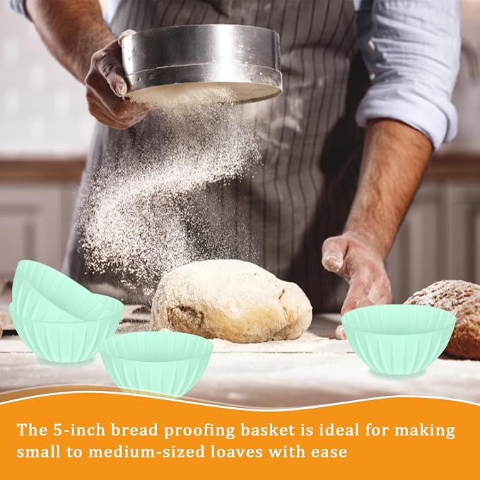 5 Inch Banneton Bread Proofing Basket Set of 10, Mini Small Banneton Basket Proofing Baskets for Sourdough Loaf Pans Bread Baking Supplies(Green)