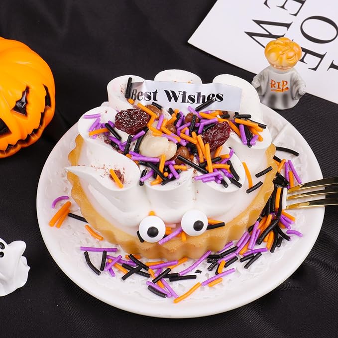 Halloween Sprinkles, Black Orange Purple White Jimmies with Edible Candy Eyes for Cake Decorating, 4.6oz Cookie Cupcake Decorations for Spooky Halloween Baking & Party Treats