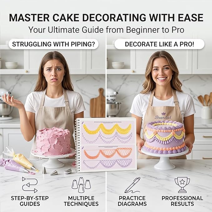 Upgraded Cake Practice Decorating Board with Adjustable Stand Thickened Waterproof, 23 Sheets Icing Piping Nozzles Practice Drawings Cake Decorating Kit Baking Supplies for Beginner Home Baker