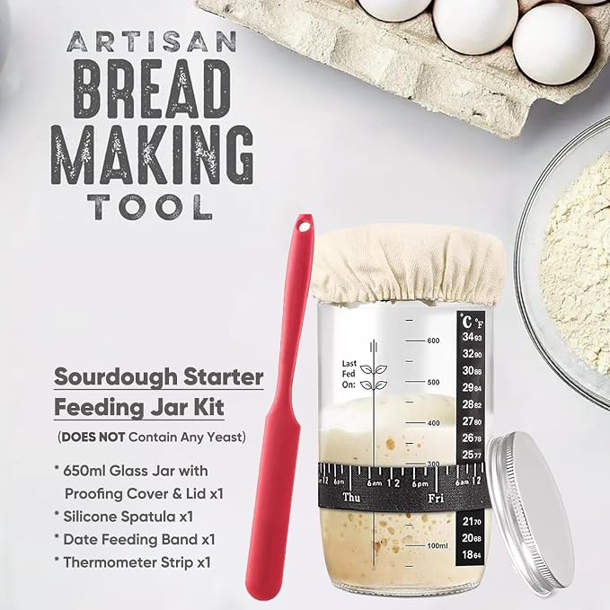 Boxed Sourdough Starter Feeding Jar Kit with Oval Proofing Basket and Bread Making Tools Bread Making Accessories