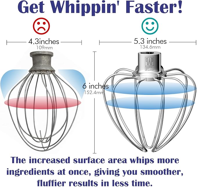 Wire Whisk Stainless Steel Replacement for KitchenAid 4.5-5 Qt. Tilt-Head Stand Mixer for Egg Heavy Cream Beater Stirrer, Flour Cake Balloon