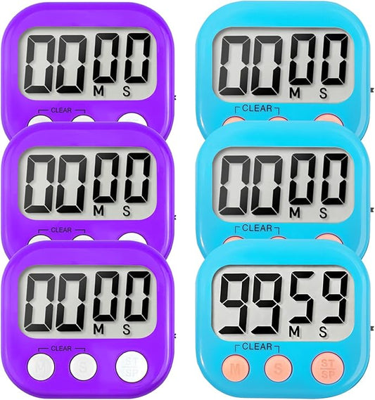 6 Pack Digital Kitchen Timer Small Classroom Timers for Kids Teachers (Blue&Purple)