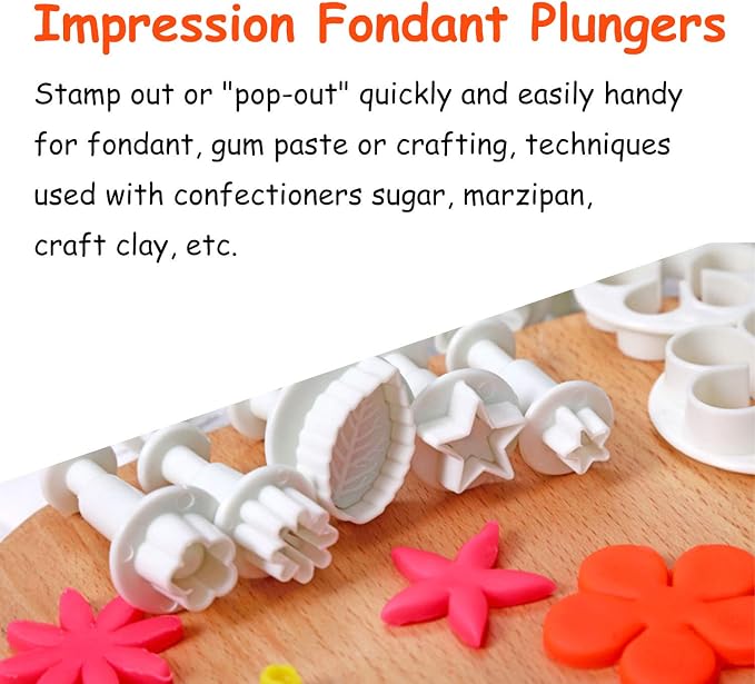 MOACC Cake Tools 36 Piece Fondant Cake Cookie Plunger Sugarcraft Flower Leaf Butterfly Heart Shape Decorating Mold DIY Icing Plunger Tools