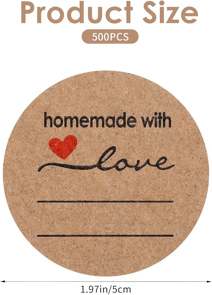 Homemade with Love Stickers, 500 Pcs Canning Labels for Jars with 2 Lines for Writing, Rustic Jar Labels for Containers, Mason Jar Stickers for Baked Goods Cookie Bags, Store Owners Price Tags 2 Inch