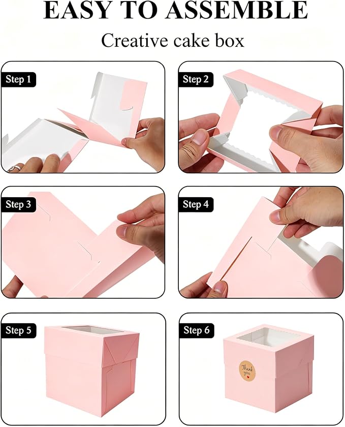 COTOPHER 30Pcs 6x6x6 Inches Mini Cake Boxes, Pink Bakery Boxes with Window, Cake Containers for Pastries, Cookies, Chocolates, Cupcakes, Birthday Party Cake Decorating Supplies for Gift Giving