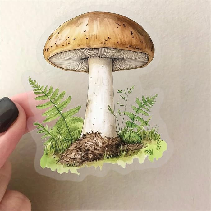 Transparent Mushroom Stickers,50pcs Vintage Mushroom Sticker Waterproof PET Stickers for Scrapbook Journaling Photo Album Collage Card Nature Colorful Agaric Sticker for Teens and Adults(colourful-B8)