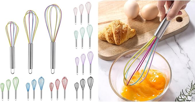 Manual Silicone Whisk Manual Eggs Beater Durable Kitchen Pastry Tools Cake Baking Utensil Mixer for Baking and Cooking, 8 inches, Purple