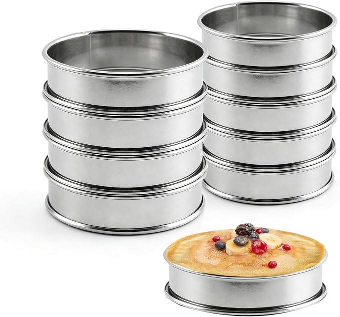 RICHSC-PAN Crumpet Rings, 10Pack English Muffin Ring, Outer diameter 4 Inch+3.2Inch Food-Grade Stainless Steel Tart Rings. More Convenient to Take the Food of The Bakery Ring Mold.