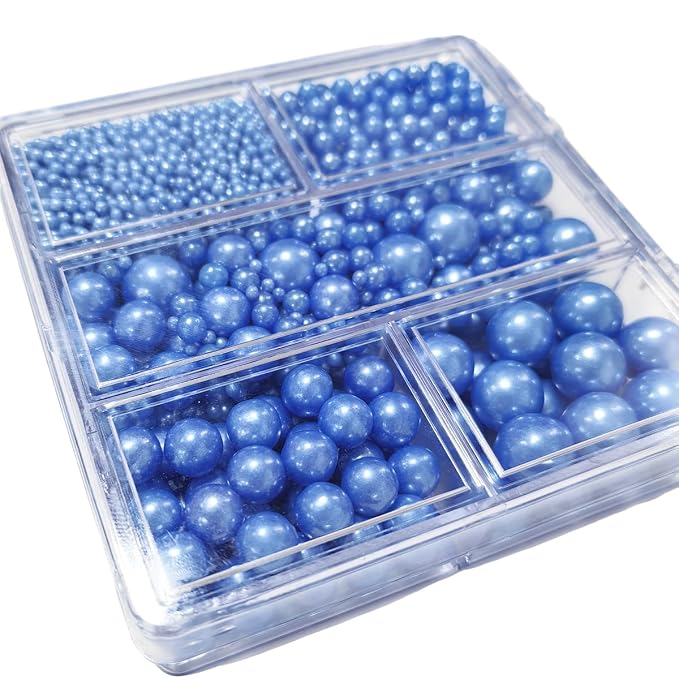 Edible Blue Pearl Sprinkles for Cake Decorating, Mixing 4 Sizes Blue Sugar Cupcake, Ice Cream, Donuts, Macaron Toppings Supplies 90g/ 3.17oz