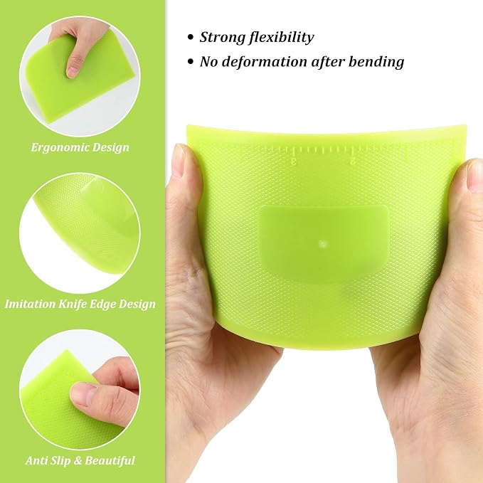 Aedida 4 Piece Plastic Dough Scraper Bowl Scraper Flexible Multipurpose Food Spatula Plastic Daigh Cutter for Bread Cake Dough Fondant Icing (White, Green, Yellow, Red)