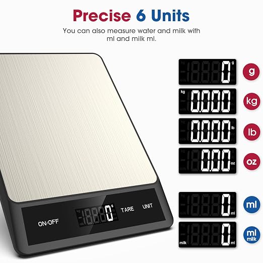 Mik-Nana Food Scale, Digital Kitchen Scale with 6 Units Tare Function | LCD Display, 11lb Stainless Steel Weight Grams and Ounces for Baking, Cooking and Meal Prep (Batteries Included)