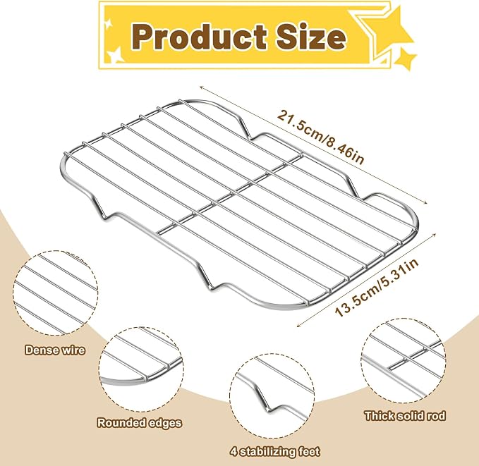 Stainless Steel Cooling Rack for Baking and Cooking, Wire Cooling Rack for Oven Roasting Grilling Drying, Heavy Duty Smooth Edge Easy Clean, Silver 5.3 x 8.46 Inch