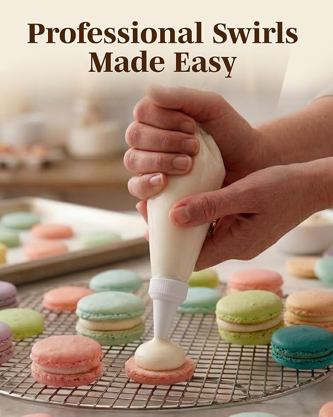Reusable Plastic Piping Tips - Standard Size Round Tip #12 20 Pack with 2 Couplers Icing Nozzles for Cake Decoration Dessert Design Baking Supplies and Piping Bags Base Ø 0.75", Height 1.25"