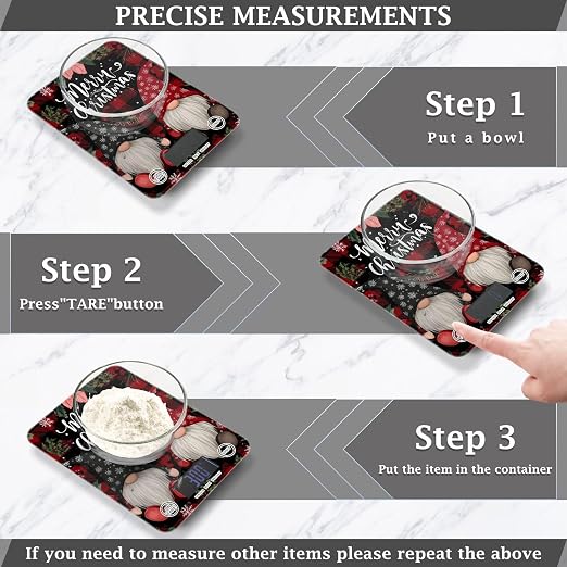 Food Scale Kitchen Scale Food Weight Scales Digital Weight Grams and Ounces Small Electronic Food Scale for Baking Cooking Red Black Checkered Christmas Gnomes Holly