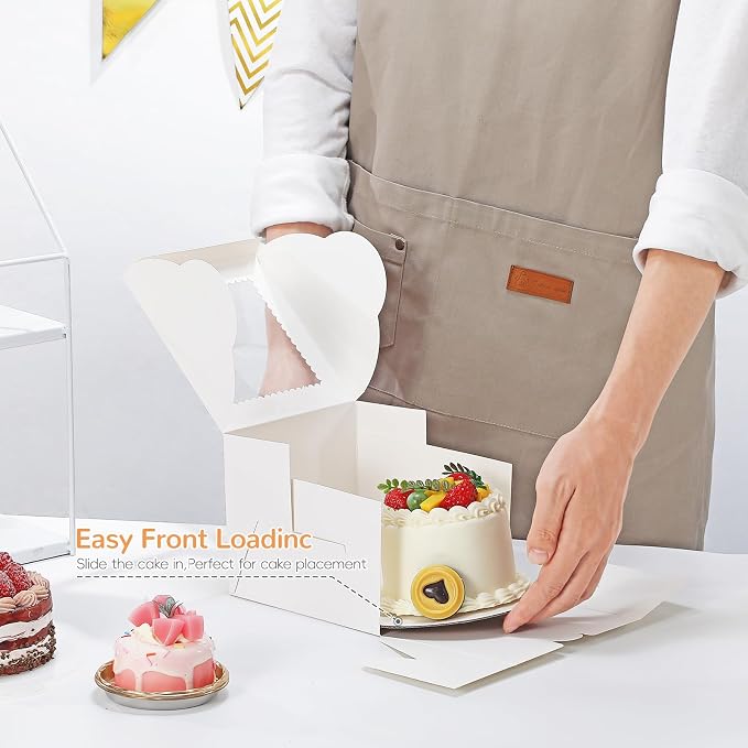 Mini Cake Boxes 6 Inch with Window, 48 Set Bakery Boxes with Cake Boards & Stickers, Cupcake Box for Birthday, Party, Wedding, Mother's Day, Valentine's Day, Christmas（6x6x5 inch）