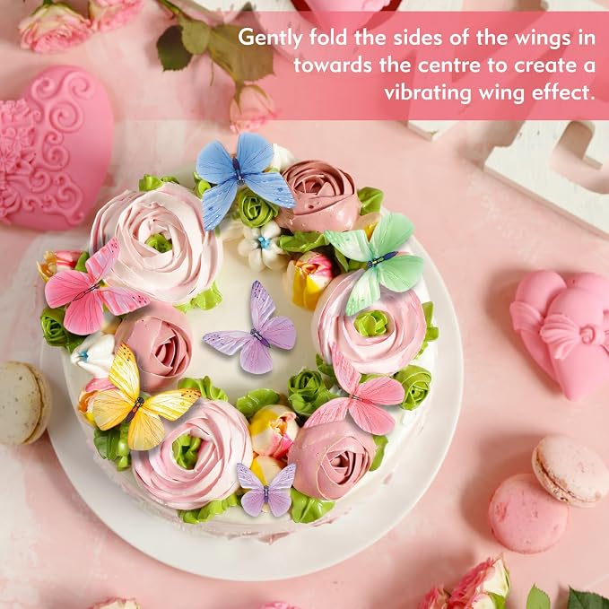 Butterfly Cupcake Toppers 72 Pieces Edible Cake Decorations, 6 Colors, Wafer Paper Butterflies for Birthdays Weddings Baby Showers Party Supplies