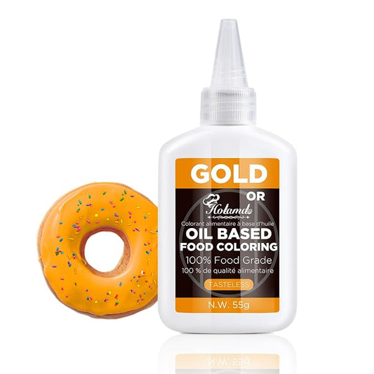 Oil Based Food Coloring Set, Gold Oil Based Food Coloring for Chocolate, Food Grade Food Color Dye for Candy Melts, Baking, Icing, Frosting and Cake Decorating, Flavorless Vibrant - 55g/Bottle