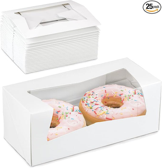 Fit Meal Prep 25 Pack 9 x 4 x 3.5 Inches White Bakery Boxes with Window, Auto-Popup Cardboard Gift Packaging and Baking Containers, Cupcake, Cookie and Loaf Bread Boxes
