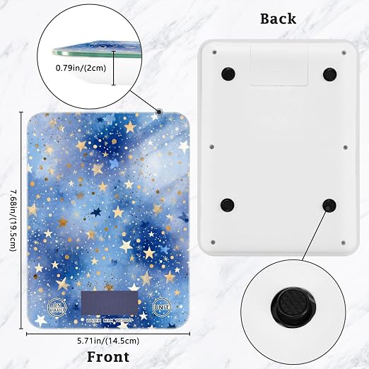 Food Scale Kitchen Scale Food Weight Scales Digital Weight Grams and Ounces Small Electronic Food Scale for Baking Cooking Blue Romantic Golden Stars