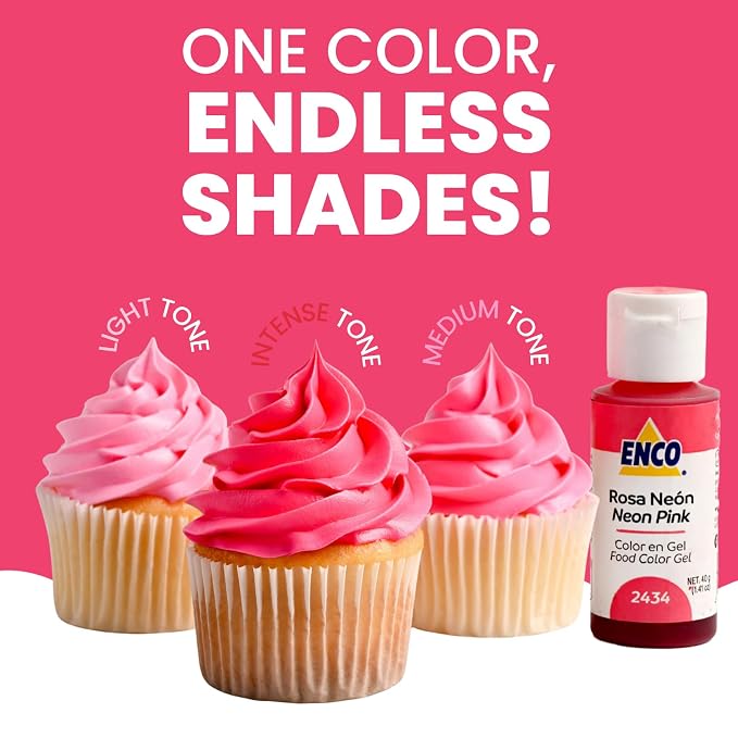ENCO Food Coloring Gel Neon Pink 1.41 oz (40g) Concentrated, Vegan