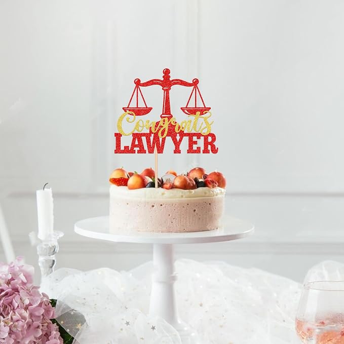 1 Pack Congrats Lawyer Cake Topper Glitter Class of 2026 Law School Survivor Cake Pick 2026 Graduation Cake Decorations for 2026 Lawyer Graduation Party Supplies Red Gold