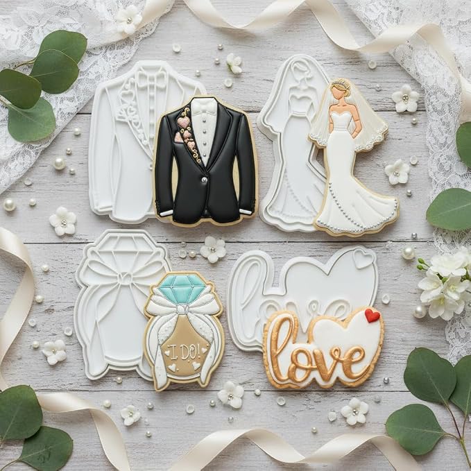 Wedding Cookie Cutters Tuxedo Molds 3.5" with Plunger Stamps Baking Dough Tools Cake Shapes PLA Accessories for Birdesmaid Decorative Party Kitchen Supplies