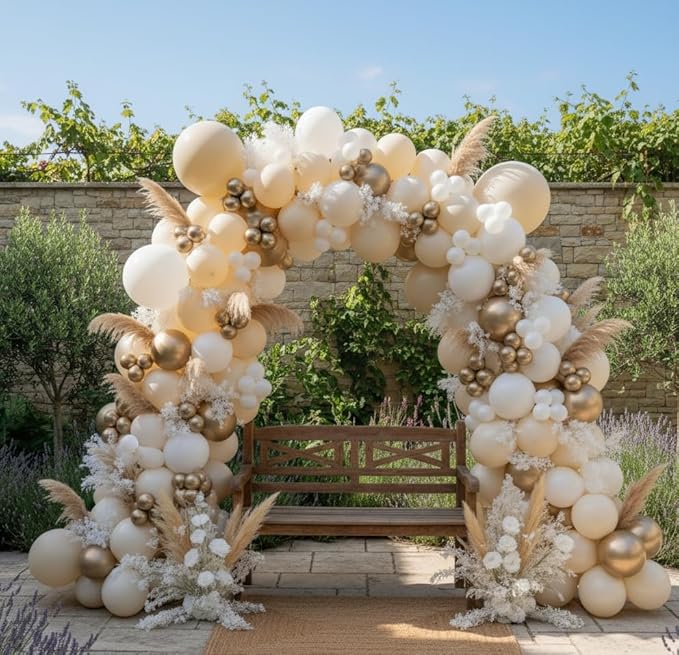 Sand White Gold Balloon Arch Kit, 140Pcs Beige Nude White Balloon with Metallic Gold Balloon Garland Kit for Boho Birthday Wedding Baby Shower Bridal Shower Engagement Prom Party Decorations