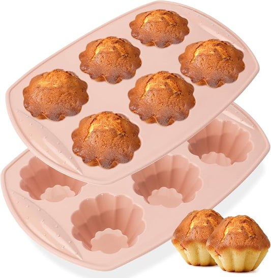 6-Cavity Silicone Muffin Pan, Flower Shape Non-Stick Baking Mold for Cupcakes, Egg Tarts, Fruit Pies, Brownies, Oven & Dishwasher Safe (-104°F to +446°F), BPA-Free Flexible Bakeware-Pink