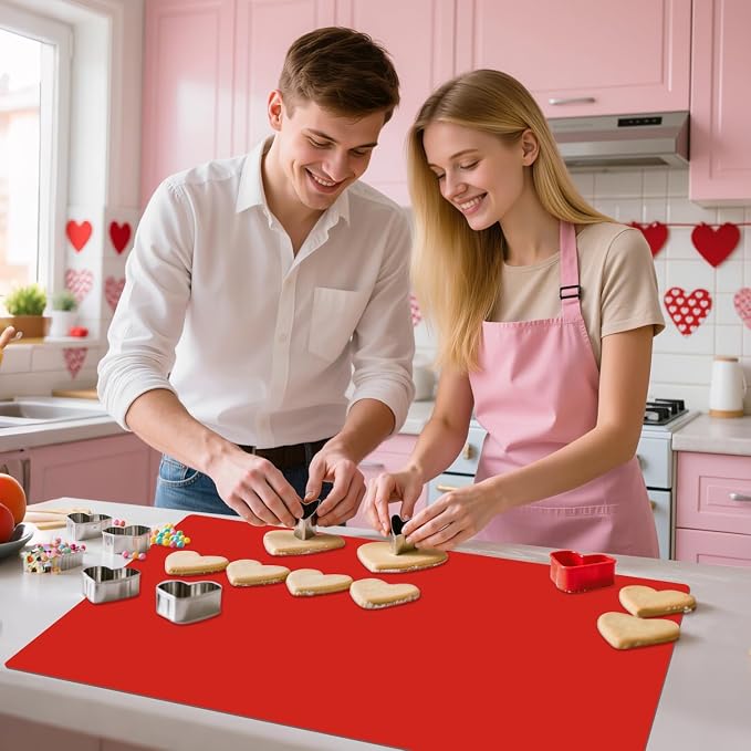 Extra Large Silicone Mats For Kitchen Counter, Food Grade Silicone Placemats for Kids, Nonstick Silicone Mat for Baking Crafts, Heat Resistant Mat Pastry Mat for Rolling Dough Nonslip,27.6''x15.7''Red