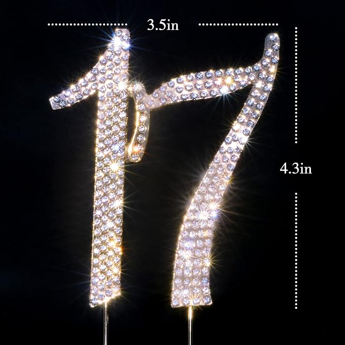 Scotamalone 17 cake topper Premium Bling Rhinestone Diamond Gems for Birthday or Anniversary Party Decoration Ideas