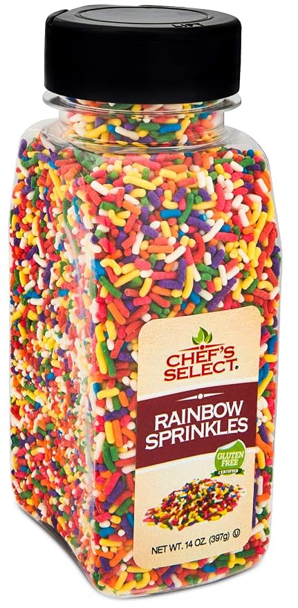 Chefs Select Decorative Rainbow Sprinkles Jimmies 14oz | Value Size | Gluten Free Certified