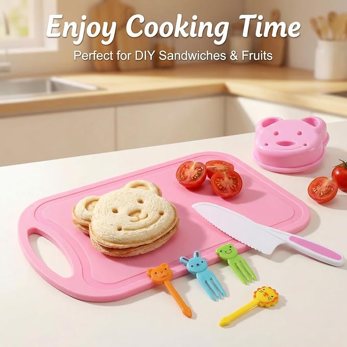 Carolart Kids Cooking Sets Real with Knife, Kids Baking Set for Girls | Montessori kitchen tools with safe knives, hat and apron,chef set gift for girls