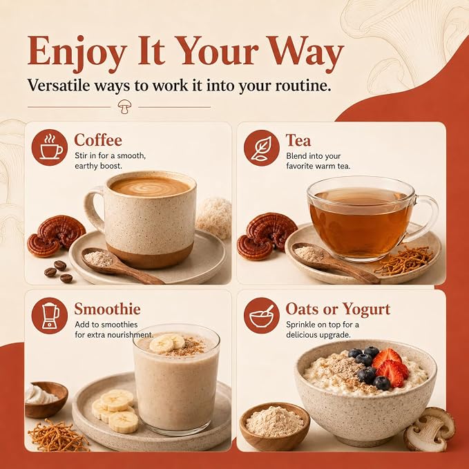Suiyilary Mushroom Probiotic Coffee Creamer, 10 Mushrooms Creamer with Probiotics, Lion’s Mane, Cordyceps, Reishi, Turkey Tail, Shiitake for Gut, Digestion, Gluten Free 21 Serving