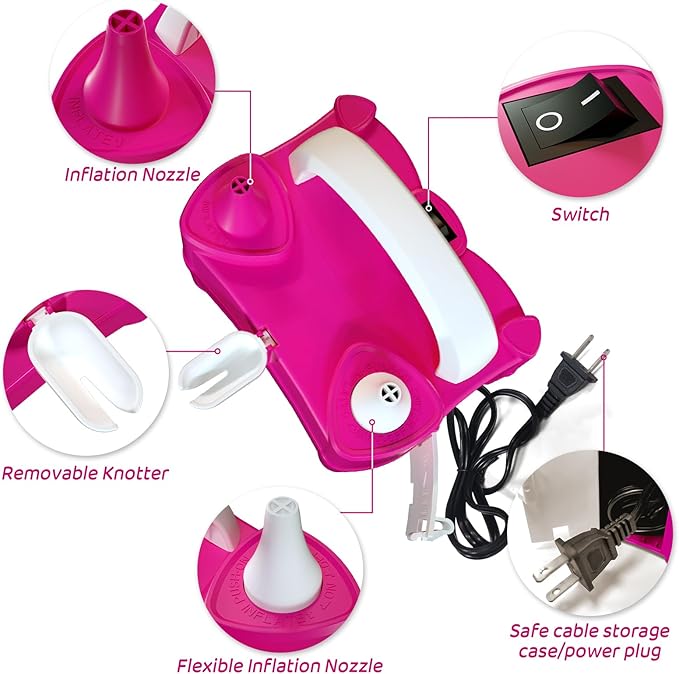 Electric Balloon Pump for Party Decorations – Portable Inflator, Auto Shutoff, Balloon Air Pump Dual Nozzle Rose Red 110V 600W ﻿